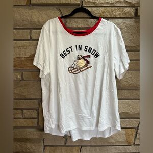 Old Navy Best In Snow Pug Dog Ringer Tshirt White Red XXL